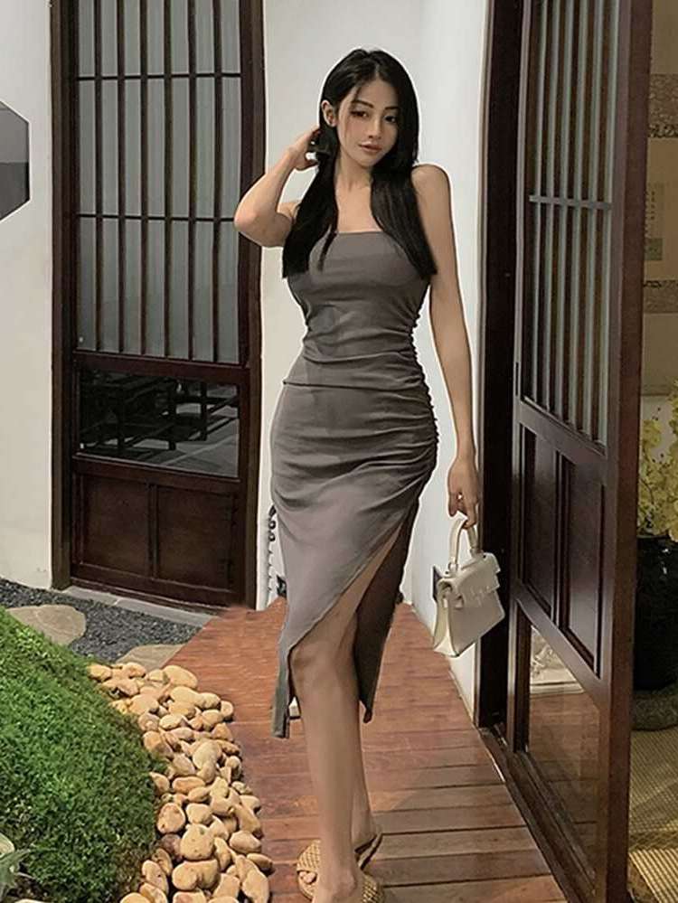 Grey Sexy Midi Women Dresses 420