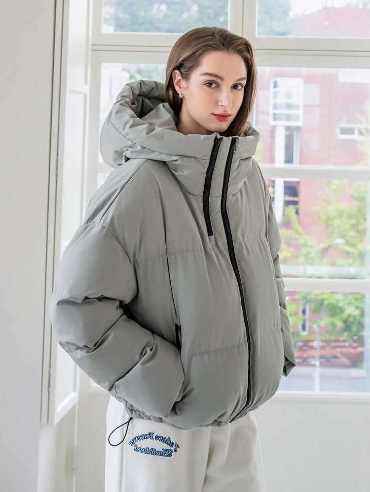  Plain Hooded Grey Women Outerwear 63