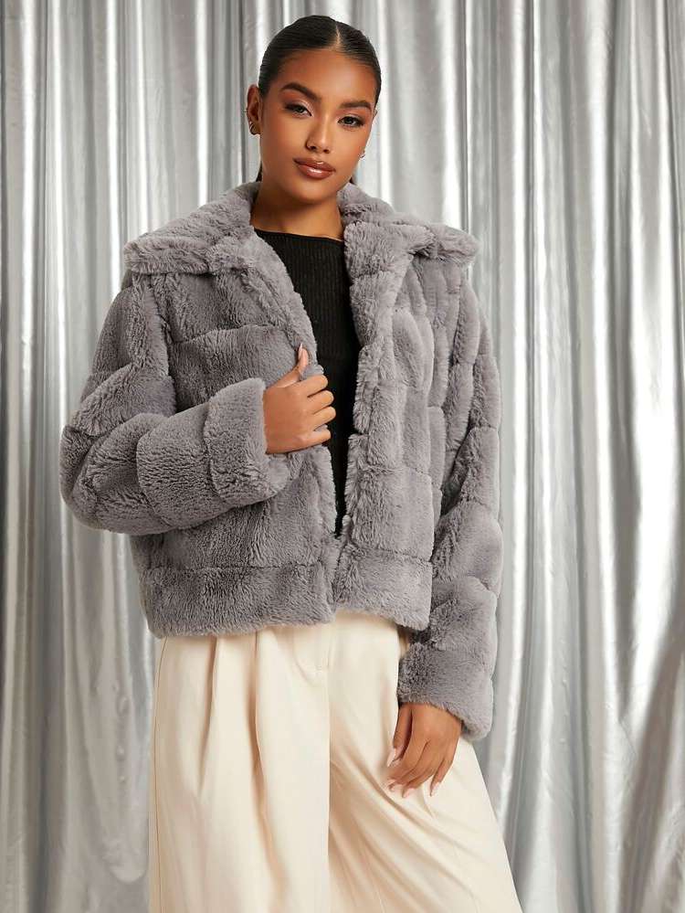  Grey Plain Regular Women Outerwear 9136