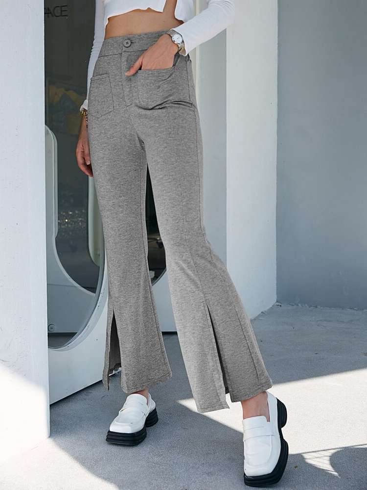 Grey Plain Women Bottoms 5140