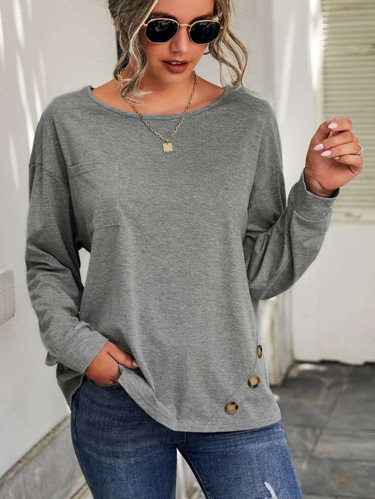  Plain Long Sleeve Women Tops, Blouses  Tee 283