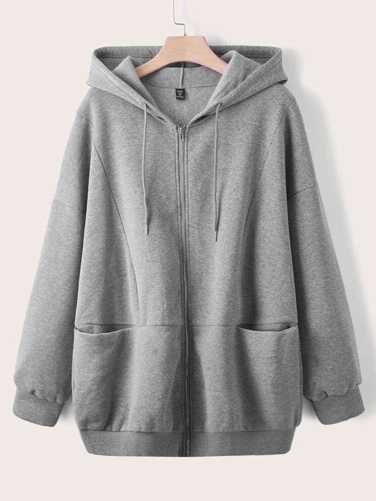 Grey Plain Long Plus Size Sweatshirts 9611