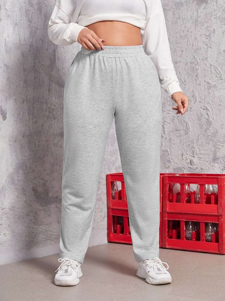  Regular Fit Plain Plus Size Sweatpants 5903