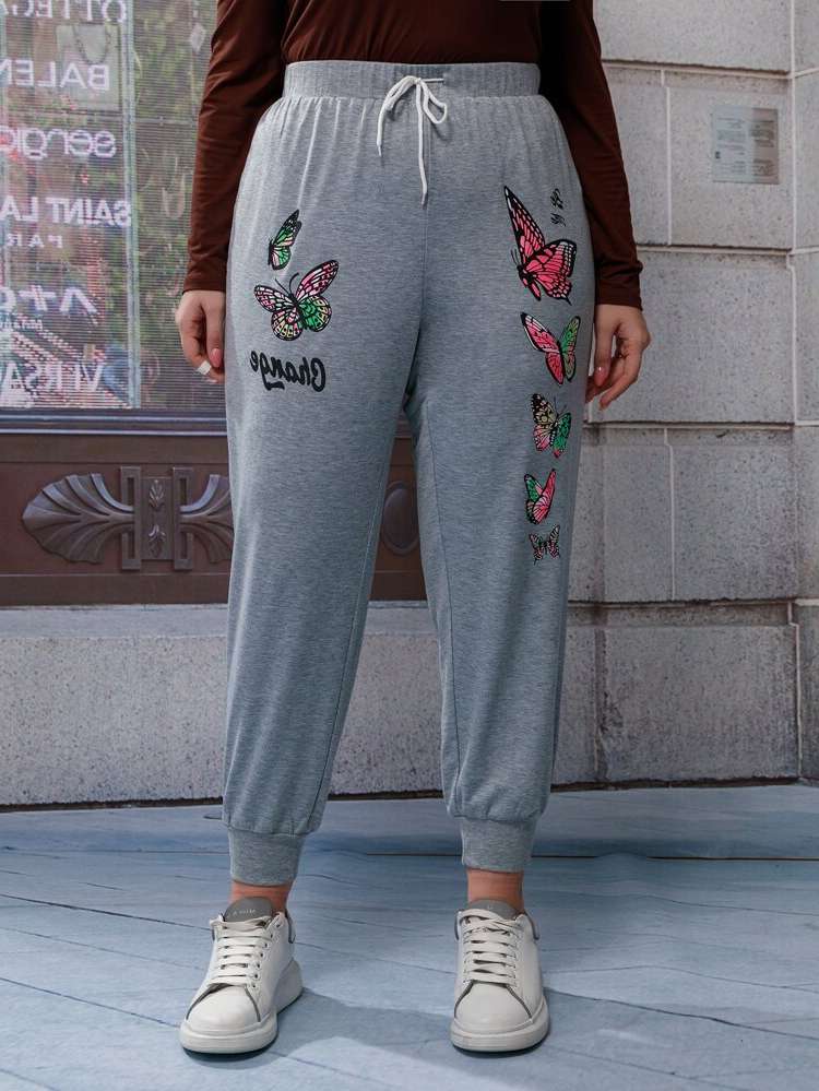 Regular Fit Drawstring  Plus Size Sweatpants 1476