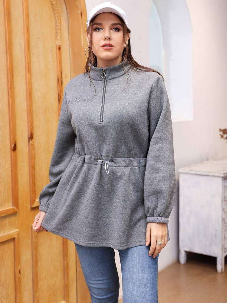 Long Letter Casual Stand Collar Plus Size Sweatshirts 380