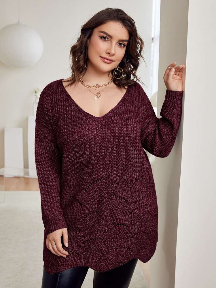 Casual Oversized Scoop Neck Long Sleeve Plus Size Knitwear 3046