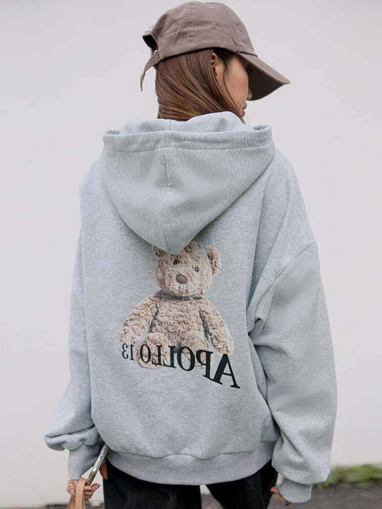 Regular Long Sleeve Letter Hooded Women Clothing 967