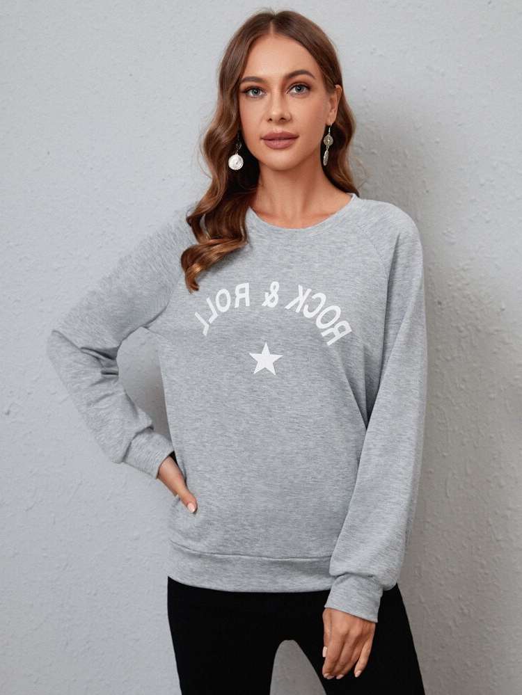 Round Neck Regular Fit Letter Women Sweatshirts 958