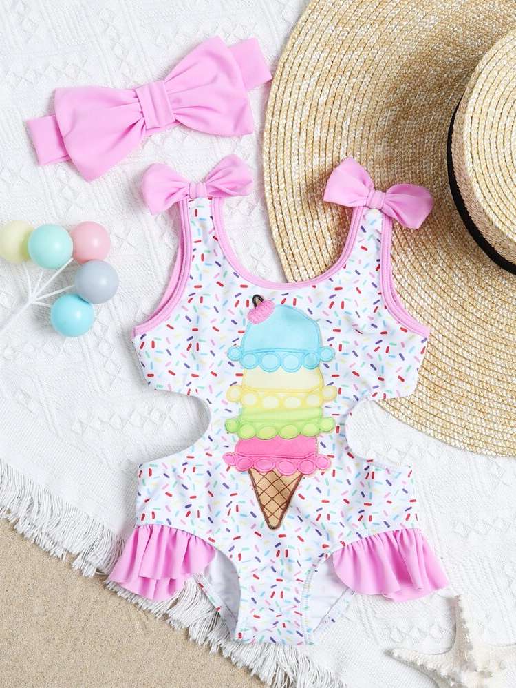 Ruffle Graphic Scoop Neck Baby Swimwear 1460