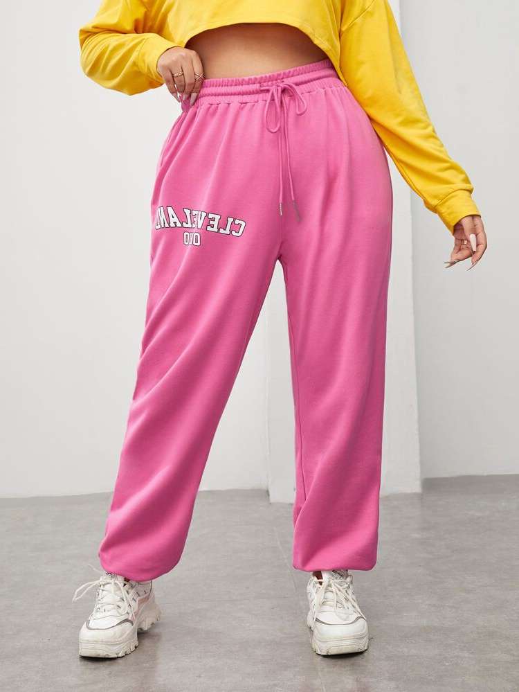  Long Drawstring Hot Pink Plus Size Sweatpants 5696