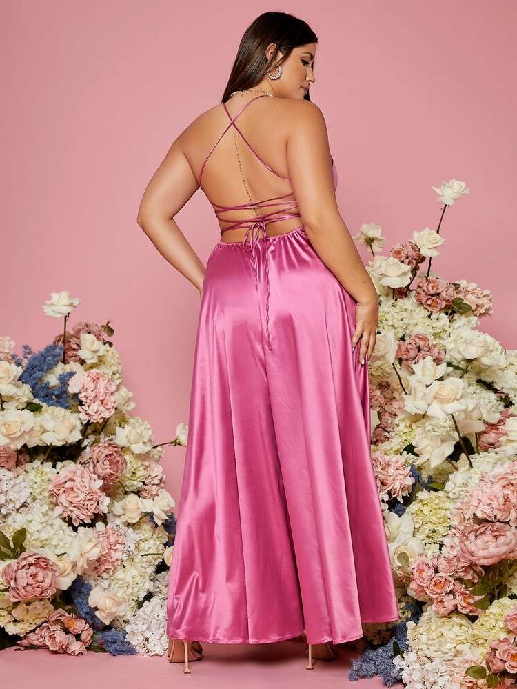 Spaghetti Strap Maxi Regular Fit Plus Size Wedding Party Wear 721