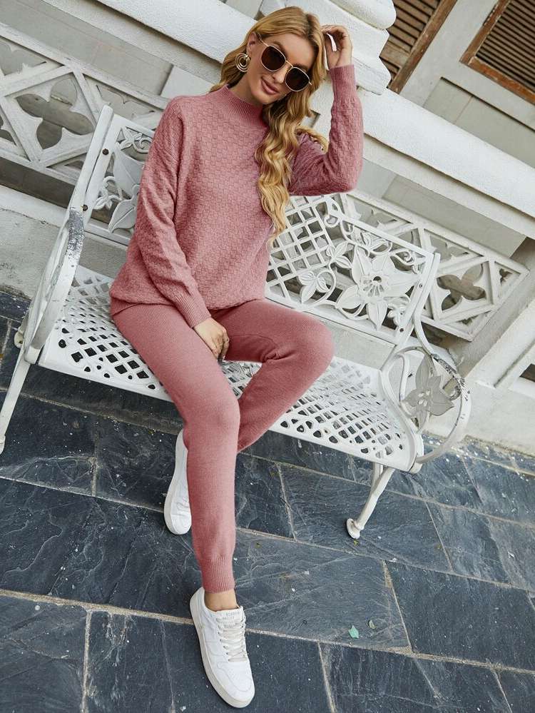  Hot Pink Casual Women Sweater Co-ords 7054