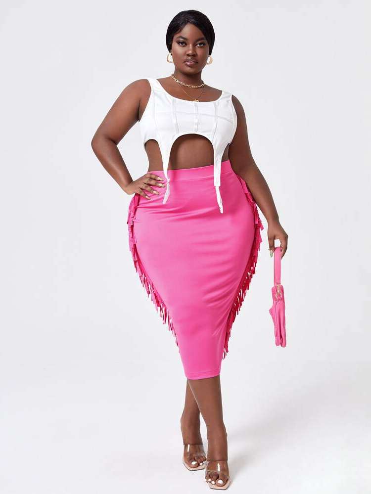  Hot Pink Midi Plus Size Bottoms 787