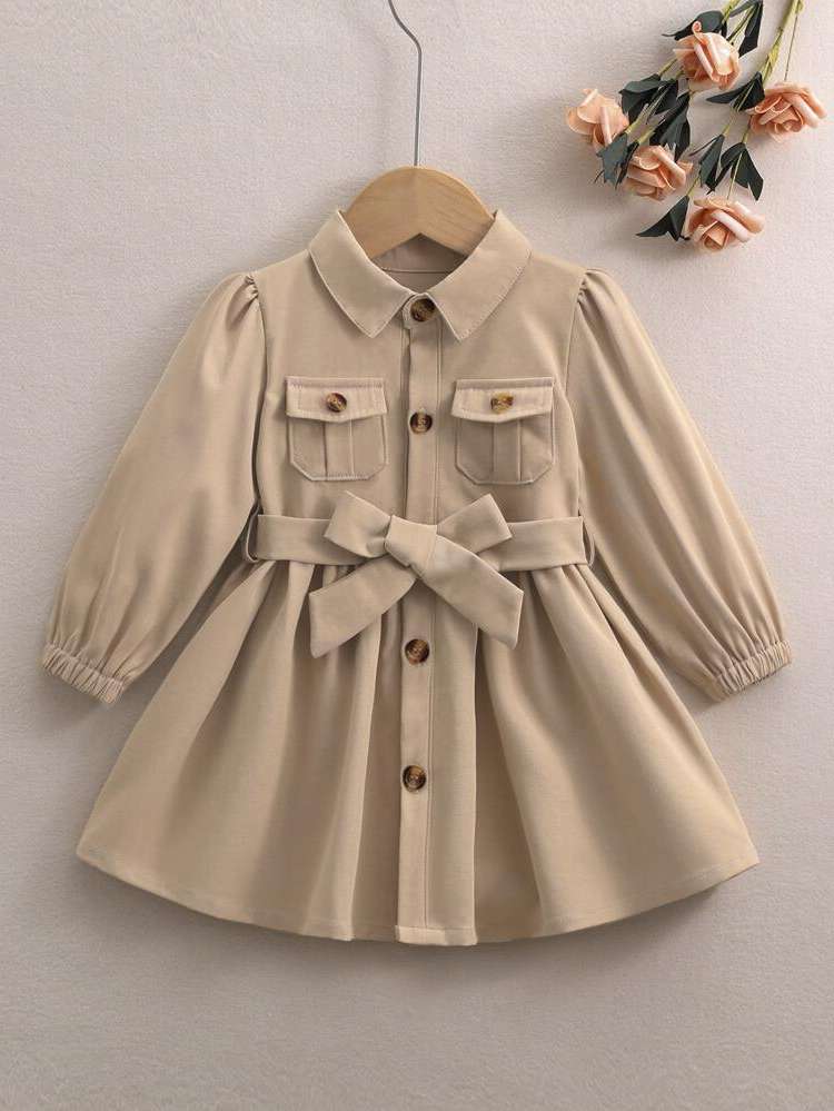 Long Sleeve Short Collar Button Baby Clothing 7875