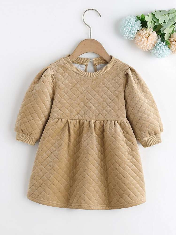 Button Long Sleeve Short Baby Dresses 776