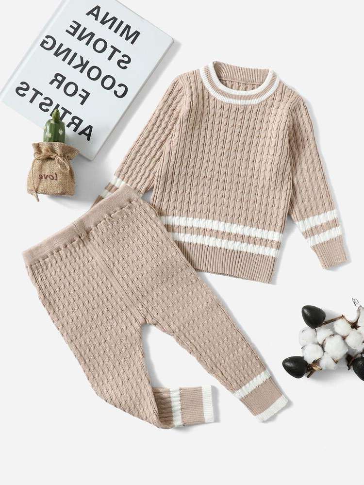 Round Neck Khaki Regular Fit Long Sleeve Baby Sweater Co-ords 5159