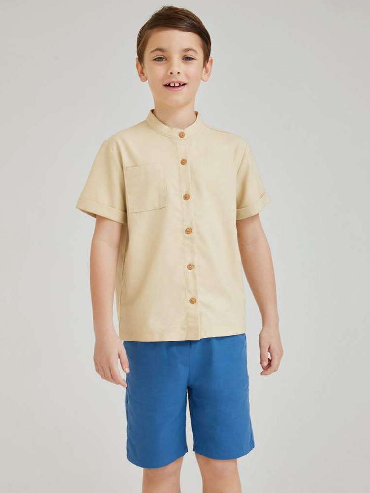 Short Sleeve Khaki Pocket Casual Boys Clothing 6428