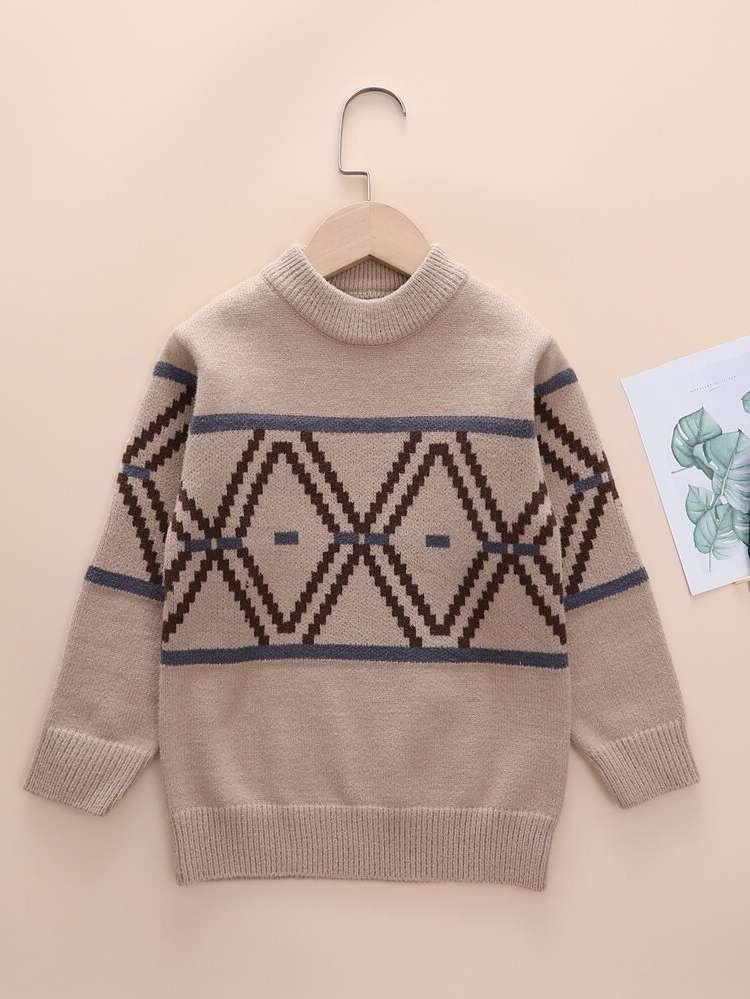  Stand Collar Khaki Striped Kids Clothing 2381