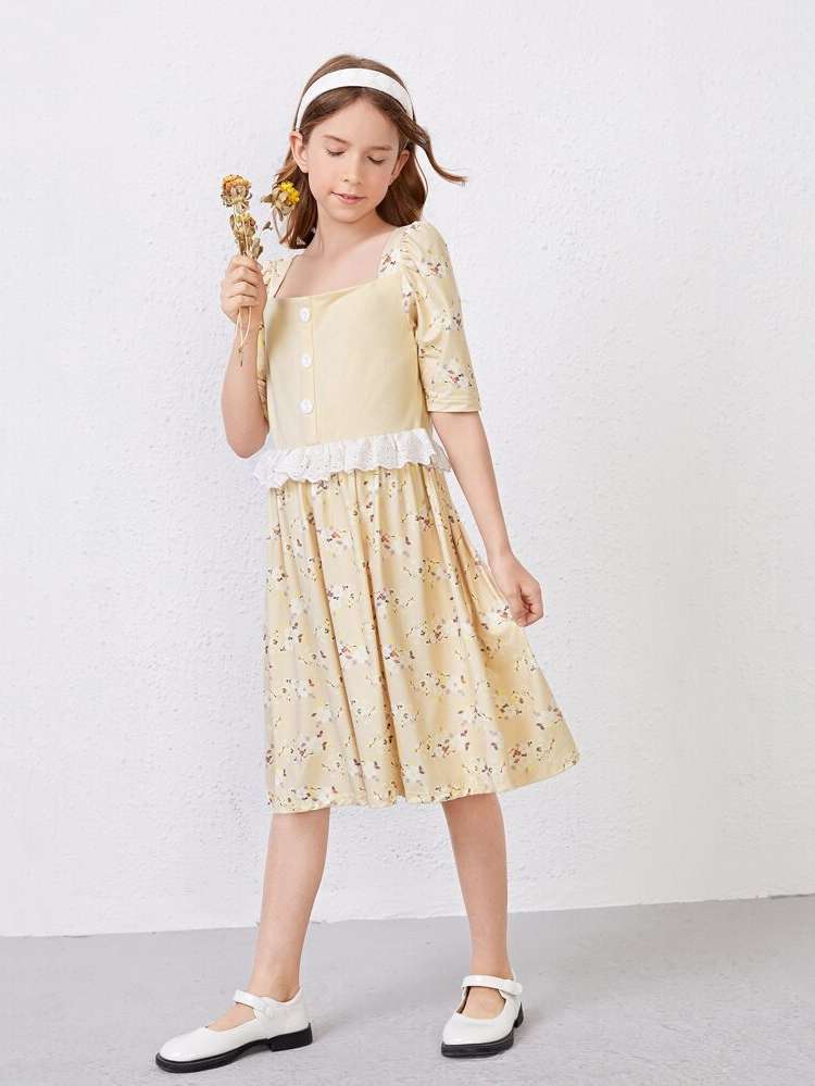  Floral Eyelet Embroidery Regular Fit Girls Clothing 6128