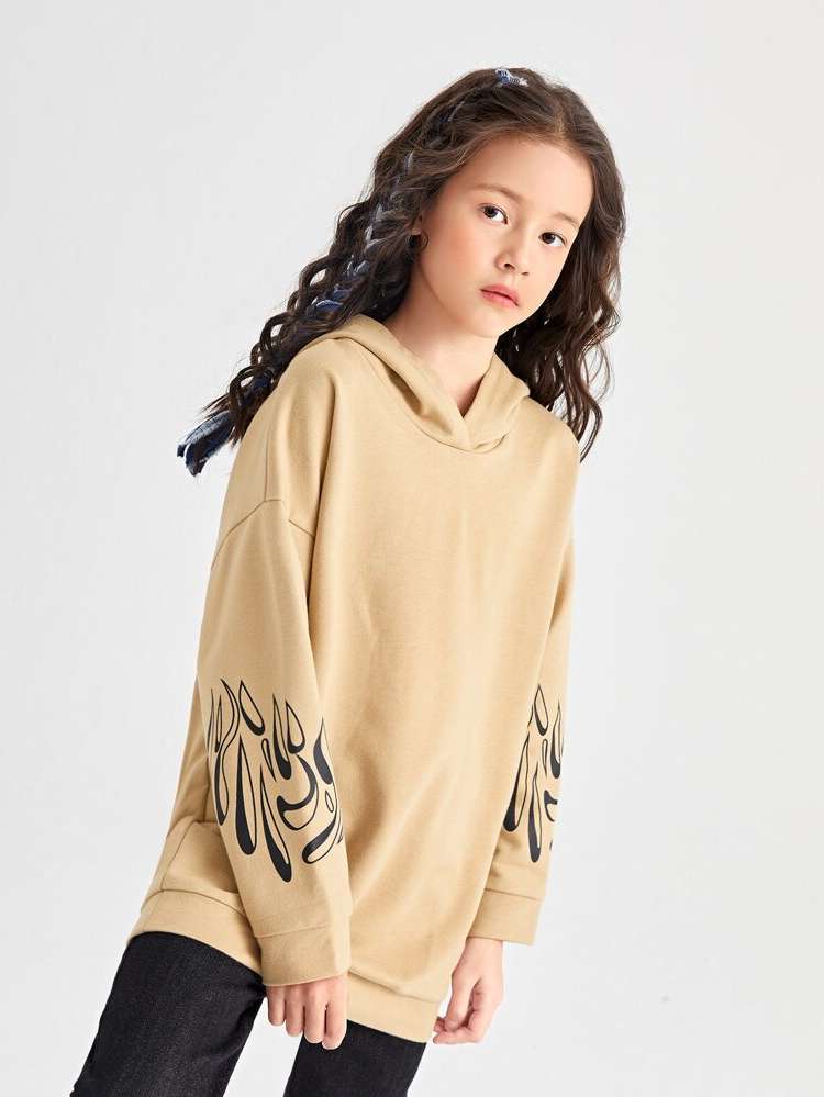 Khaki Hooded Casual Girls Clothing 3927