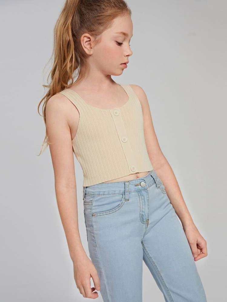  Rib-Knit Crop Sleeveless Kids Clothing 7576