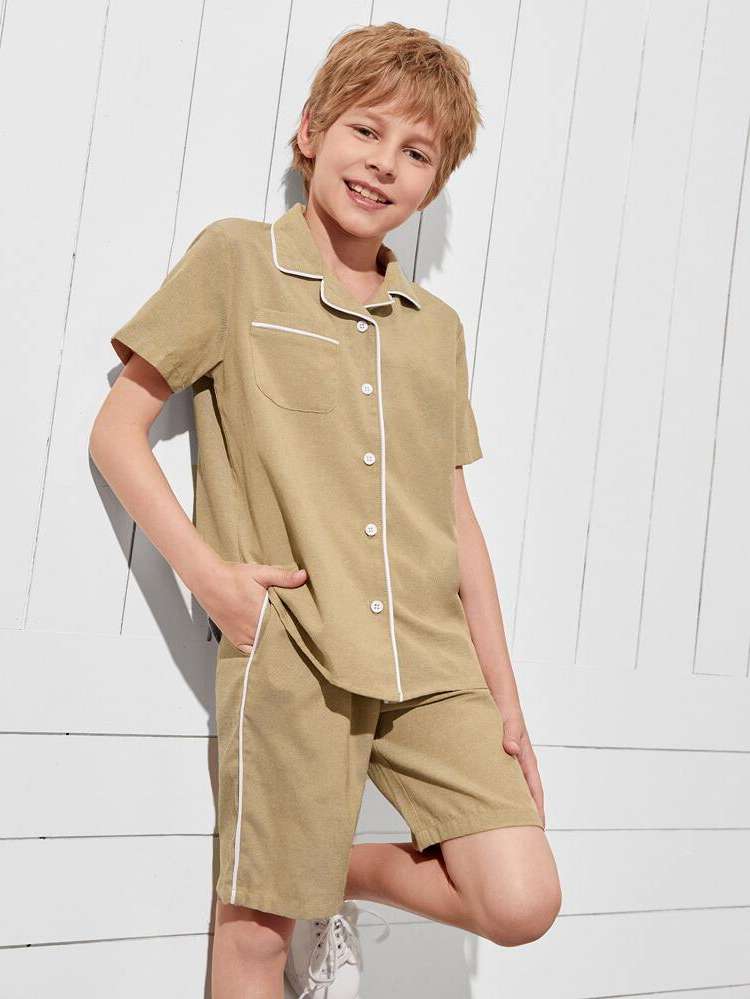 Lapel Pocket Khaki Boys Clothing 5540