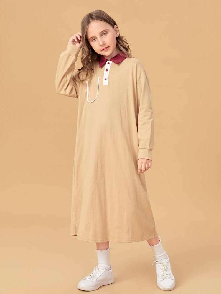 Loose Colorblock Long Polo Girls Clothing 1335