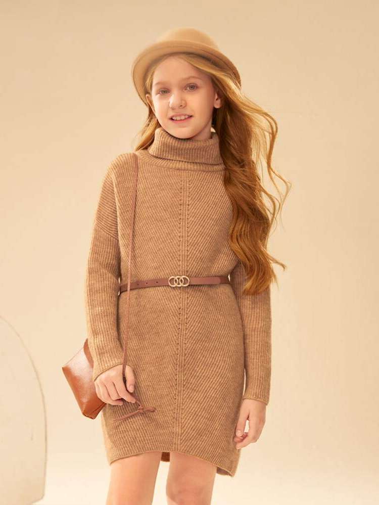  Khaki Plain Girls Knitwear 6996