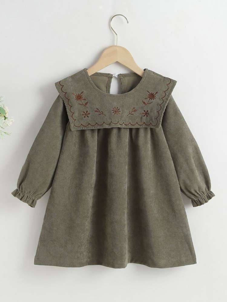 Khaki Regular Fit Floral Casual Toddler Girl Dresses 7472