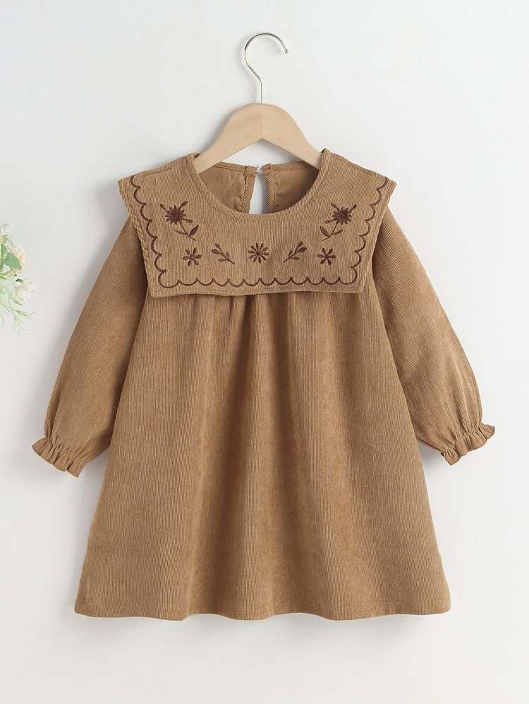 Long Sleeve Embroidery Round Neck Toddler Girls Clothing 5975