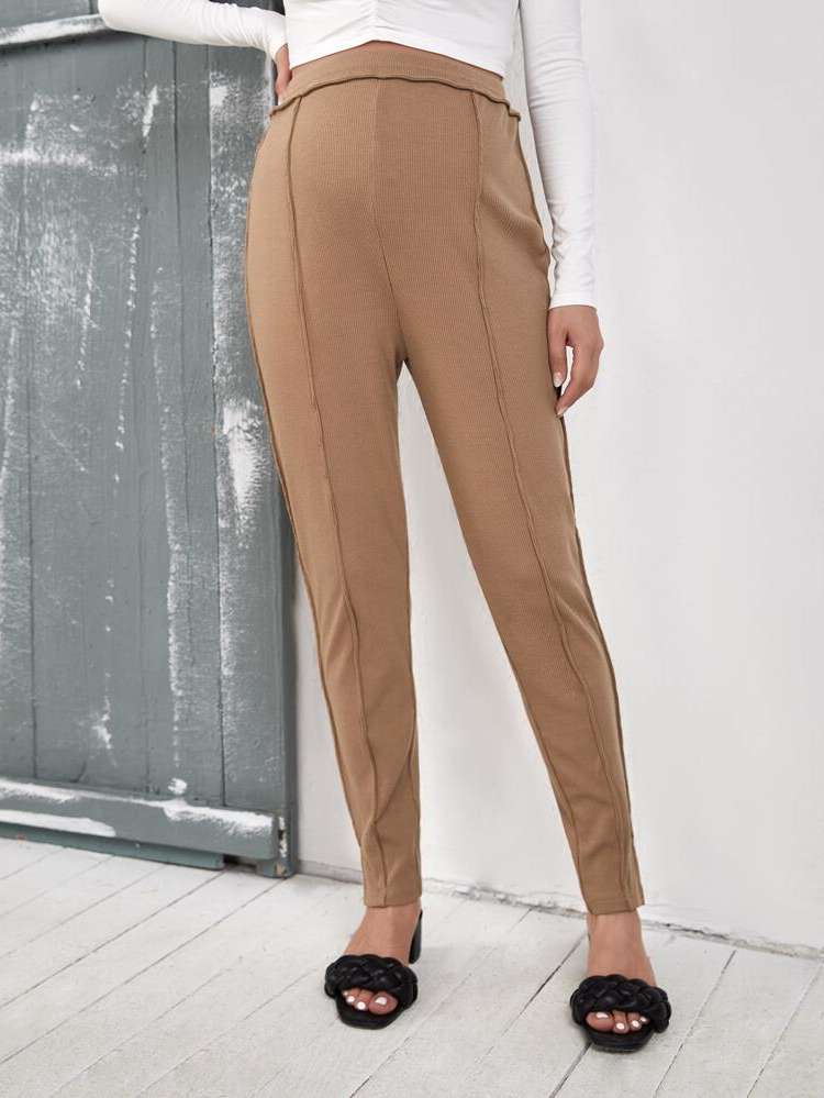  Elegant Rib-Knit Plain Maternity Leggings 4312