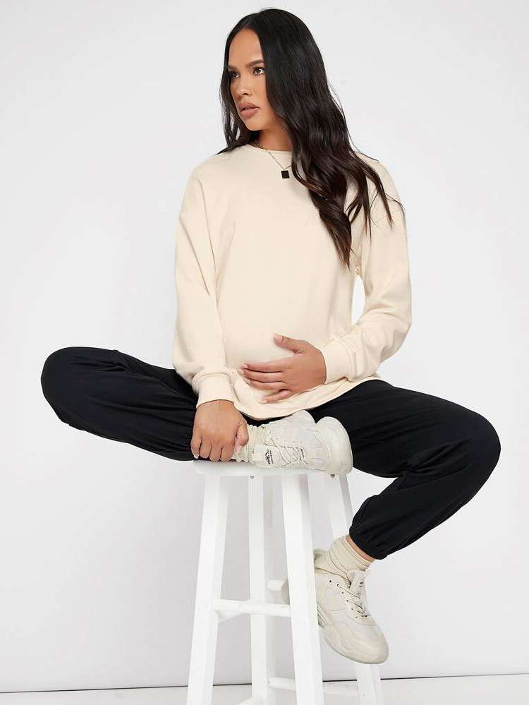 Regular Fit Long Sleeve Regular Plain Maternity Sweatshirts 8332