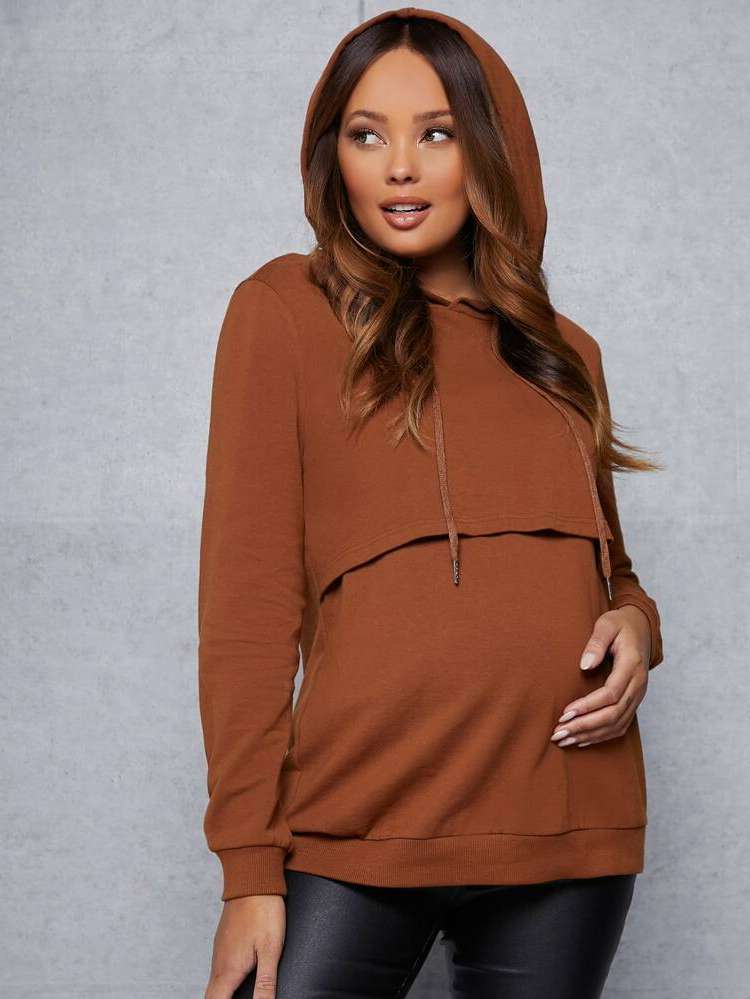 Plain Casual Khaki Regular Fit Maternity Sweatshirts 4400