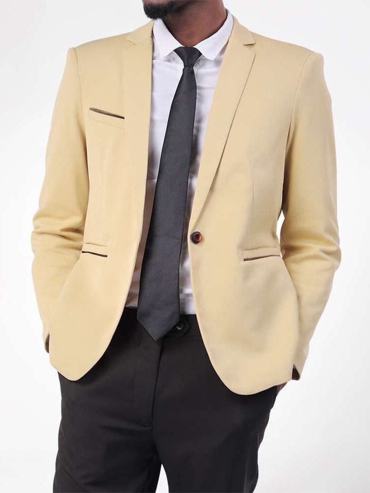  Long Sleeve Regular Fit Khaki Men Blazers 7297