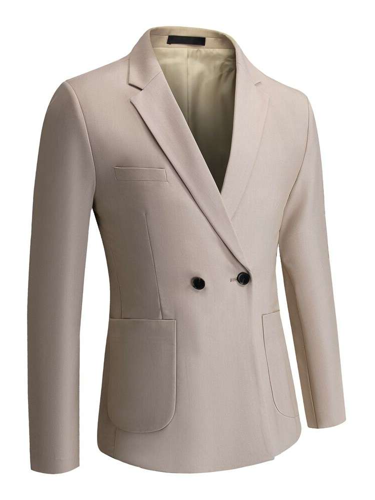 Long Sleeve Regular Khaki Double Button Men Blazers 798