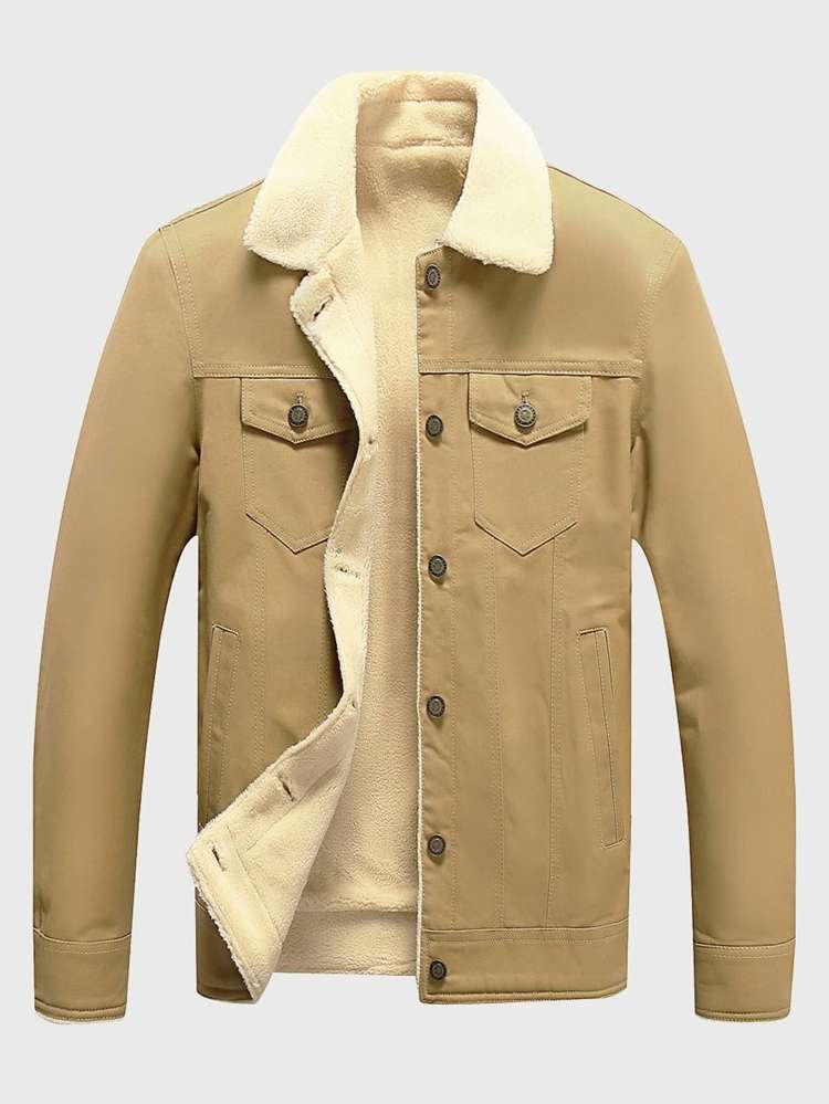 Collar Regular Fit Khaki Men Outerwear 8924