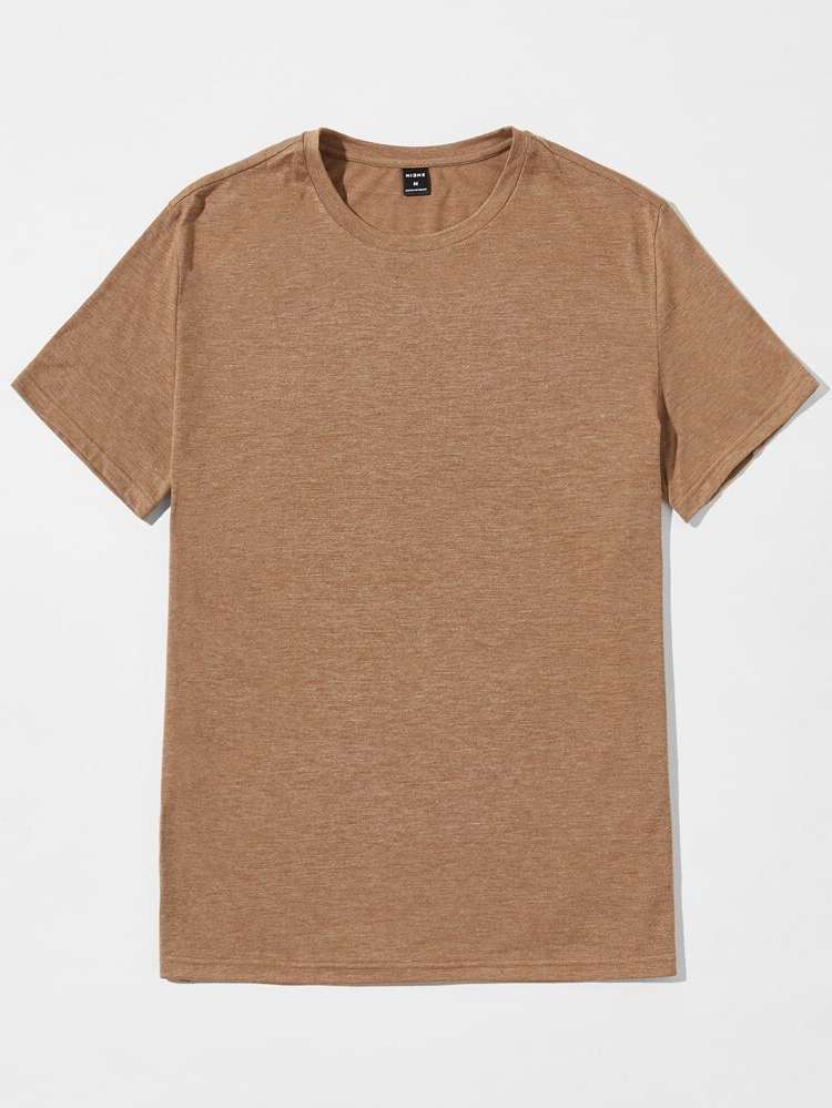 Khaki Round Neck Regular Short Sleeve Men T-Shirts  Tanks 116