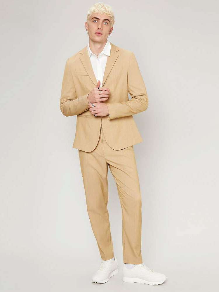 Khaki Plain Long Sleeve Regular Fit Men Suits 4388