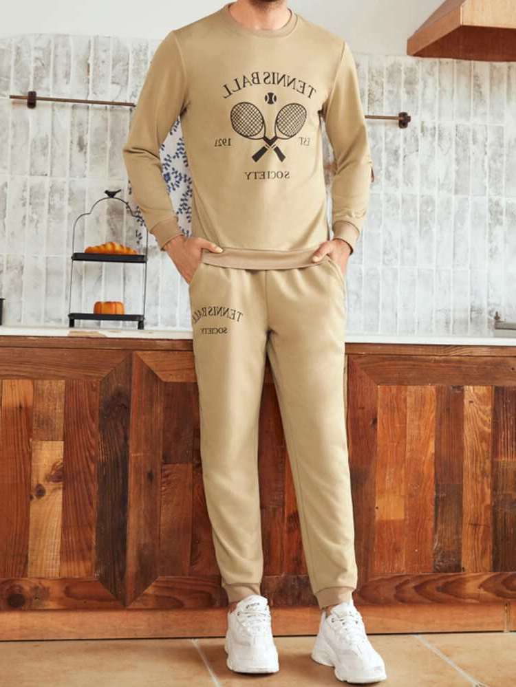  Sporty Khaki Long Sleeve Men Co-ords 3328