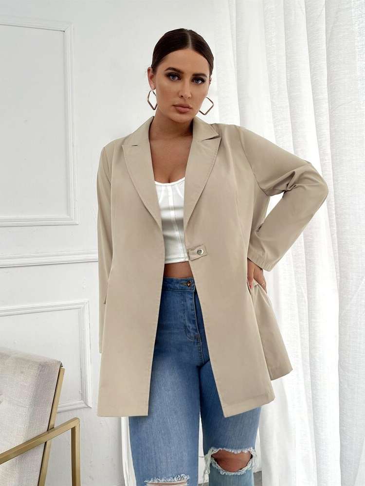 Regular Fit Lapel Khaki Plus Size Blazers 225