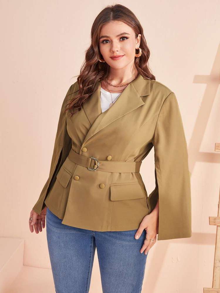  Regular Elegant Belted Plus Size Blazers 8725