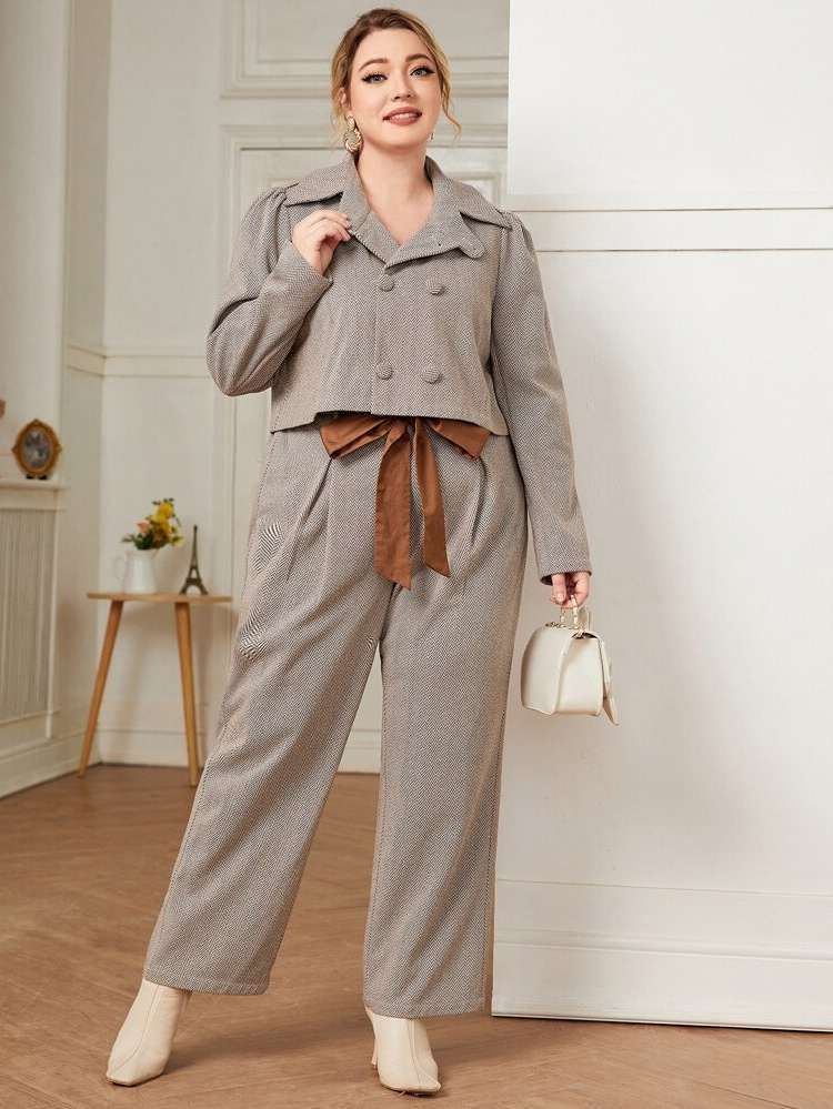 Lapel Elegant Long Sleeve Khaki Women Plus Clothing 4116