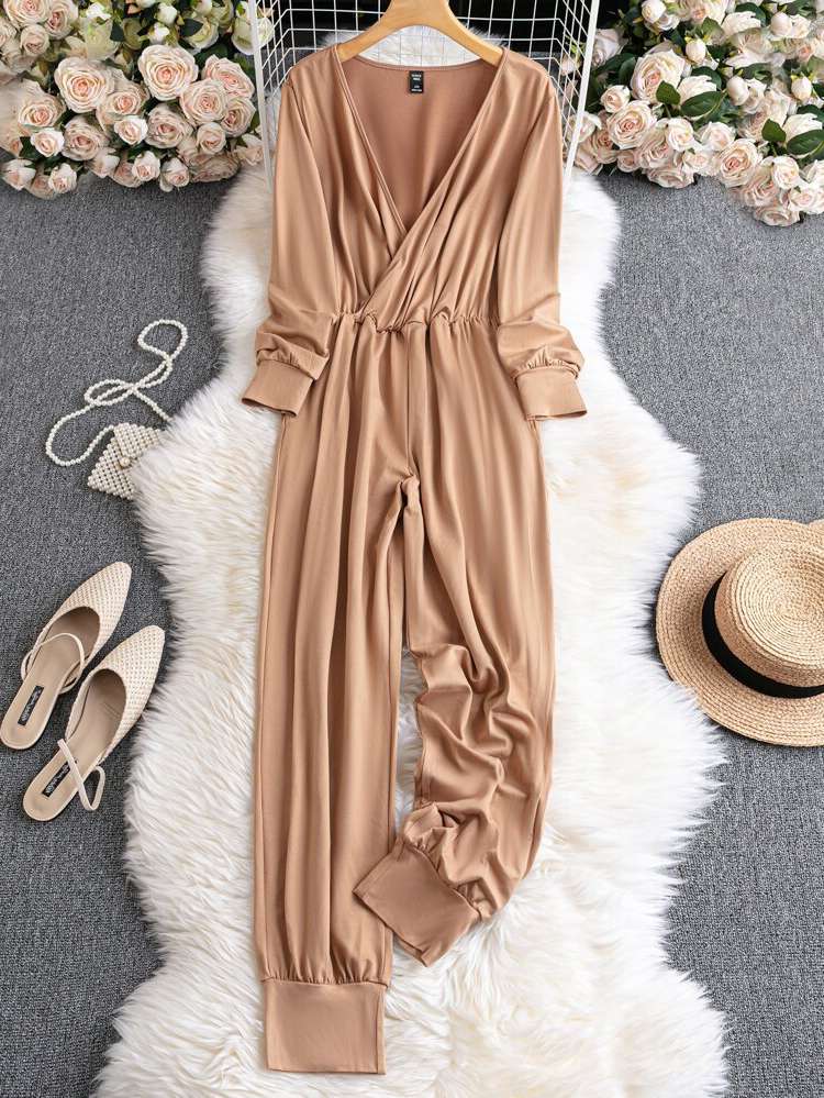  Plain Casual Khaki Plus Size Jumpsuits  Bodysuits 8839