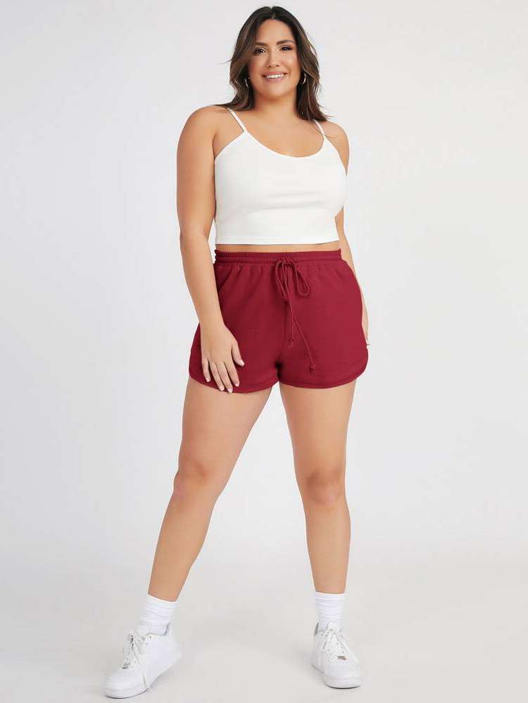 Drawstring Plain Plus Size Bottoms 368