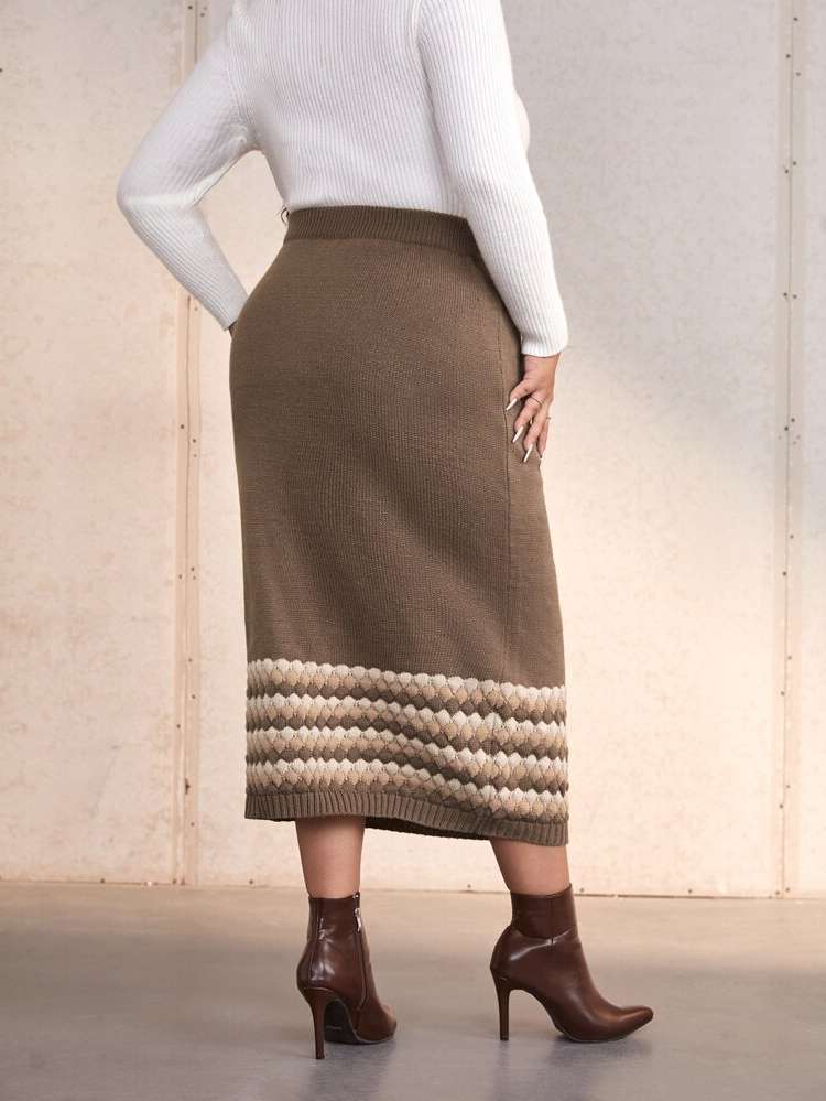 Striped Long Plus Size Knitwear 6695