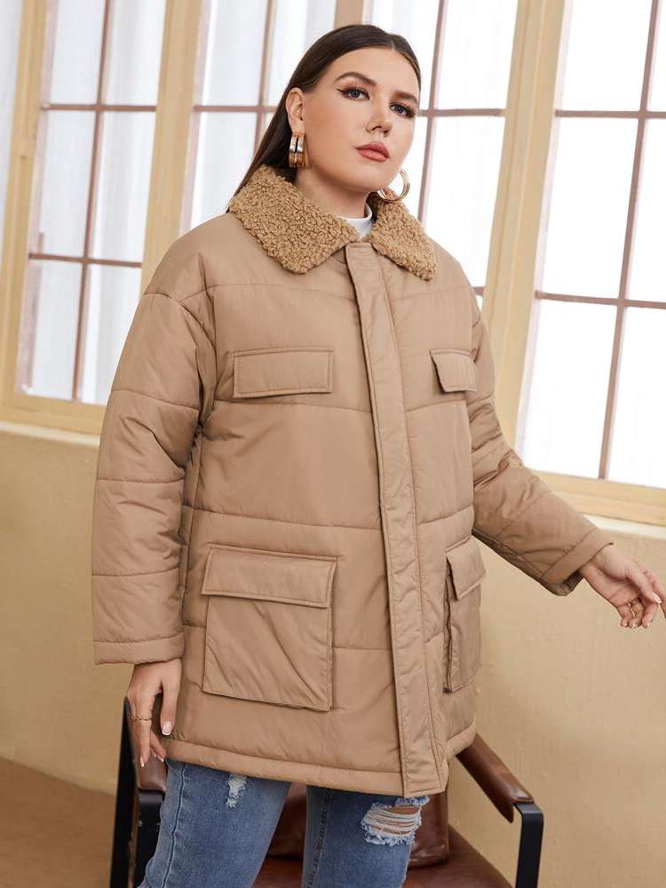 Pocket Casual Plain Plus Size Winter Coats 958