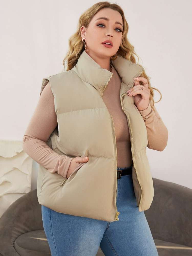 Sleeveless Casual Plain Regular Plus Size Winter Coats 7104