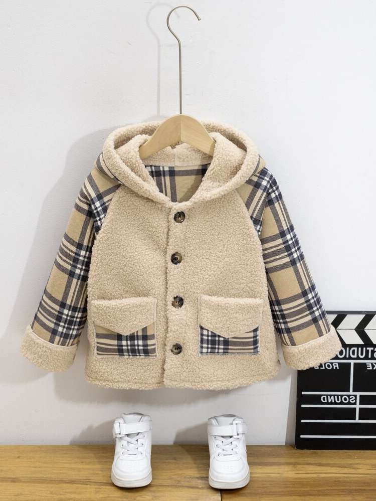 Casual Plaid Hooded Khaki Toddler Boys Clothing 7680