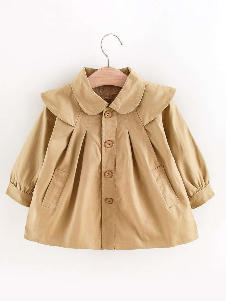  Pocket Khaki Peter Pan Collar Toddler Girl Trench Coats 143