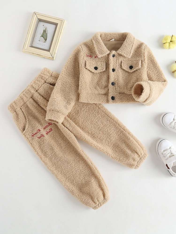 Embroidery Casual Collar Toddler Girl Two-piece Outfits 2792